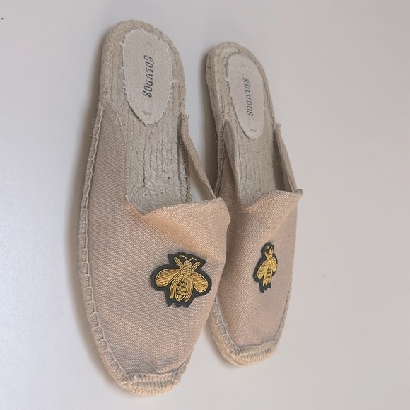 ASOS Soludos Beige Espadrille Mules With Bee Embroidery SIZE 9.5 - Picture 7 of 9
